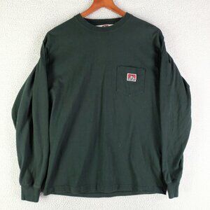 Ben Davis Shirt Womens Large Green Long Sleeve Crew Heavyweight Cotton Pocket
